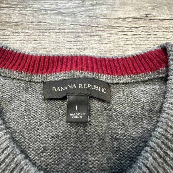 Banana Republic Black Gray 3 Tone Striped Mens L Merino Wool Blend Sweater - Picture 4 of 10